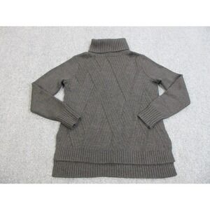 Vince Sweater Womens Small Gray Turtleneck Merino Wool Alpaca‎ Camel Cable Knit